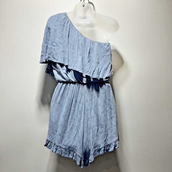 altar'd state Romper Womens Size Small Blue Lined One Shoulder Ruffled Trim - Picture 2 of 10